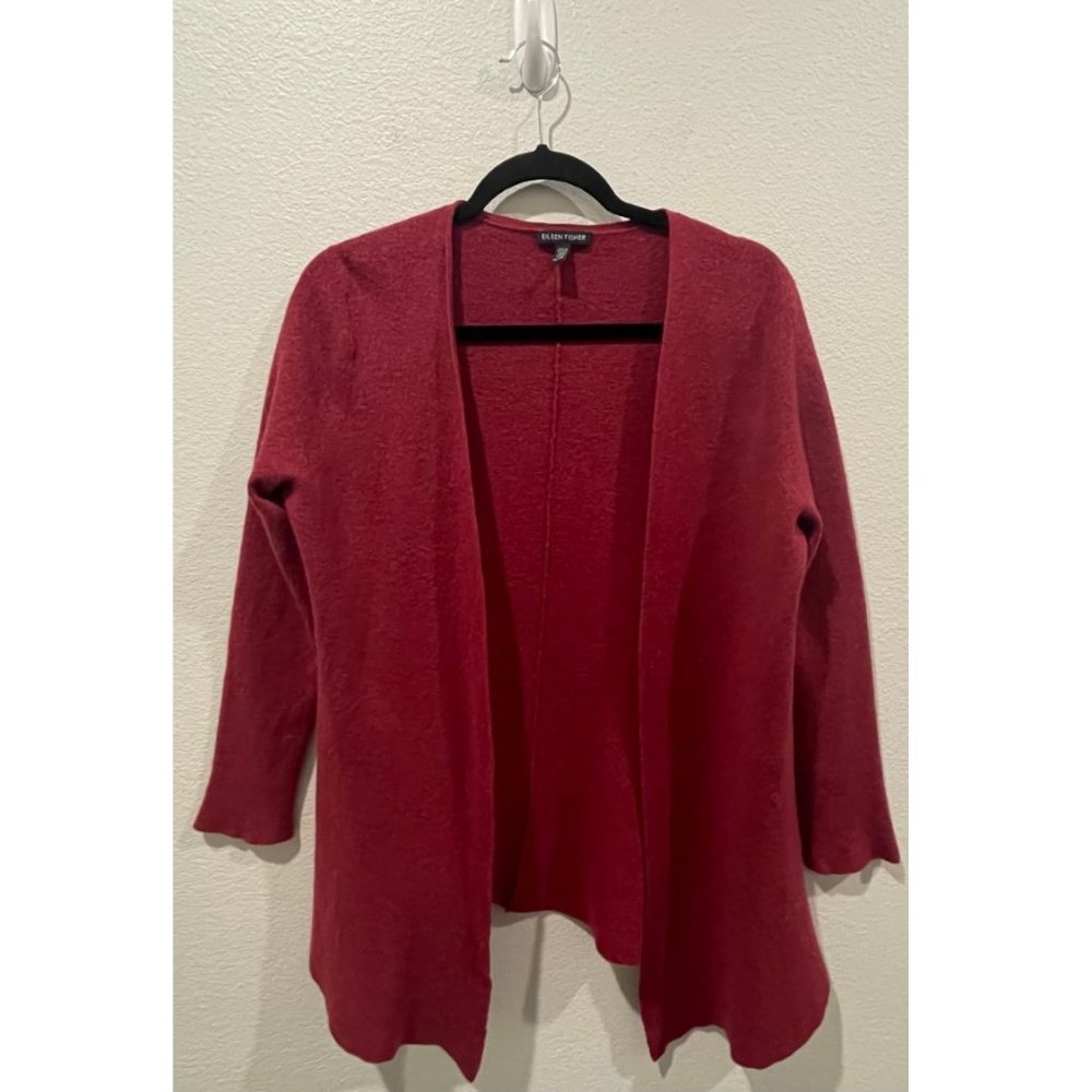 EILEEN FISHER Burgundy Open Cardigan